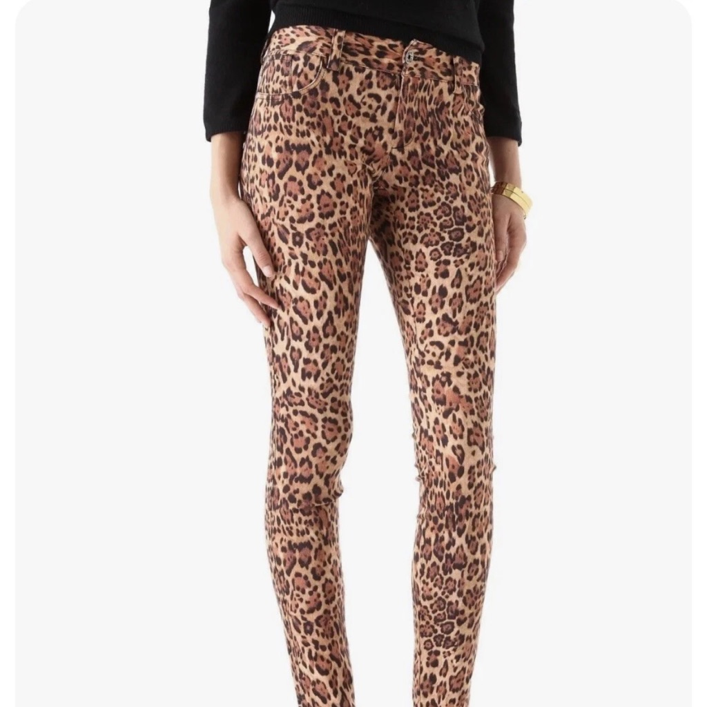 Alice + Olivia Y2k Leopard Print Lightweight Stretch Twill Skinny Jeans Sz 2